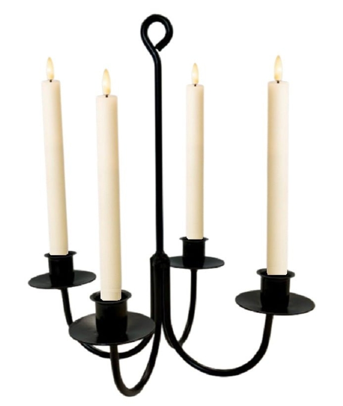 Candle Chandelier Handcrafted Amish Design Wrought Iron 4-Arm Taper
