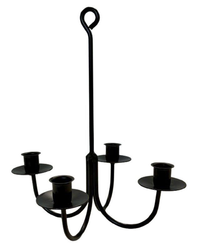 Candle Chandelier Primitive Wrought Iron Four Arm Taper Holder Black