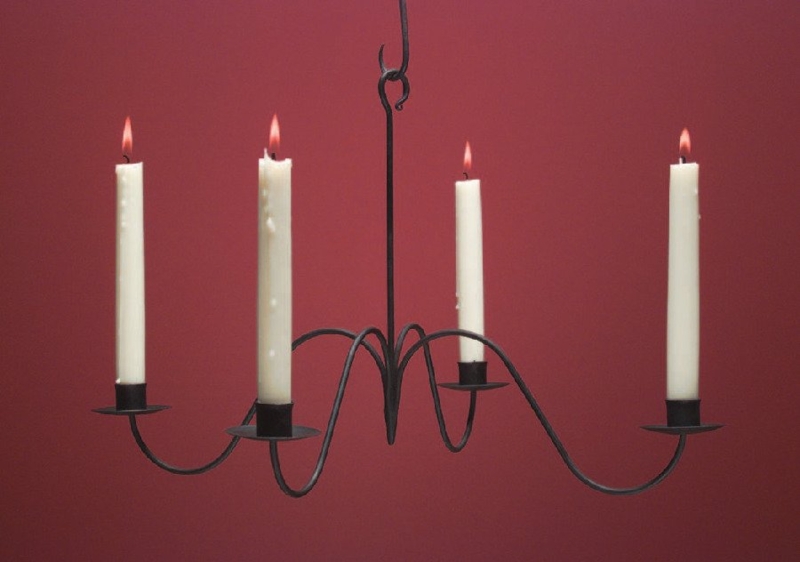 Candle Chandelier Primitive Wrought Iron Four Arm Taper Holder