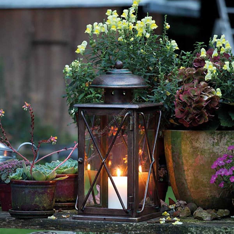 Candle Lantern Domed Top Weathered Finish Rustic Garden X-Brace Design