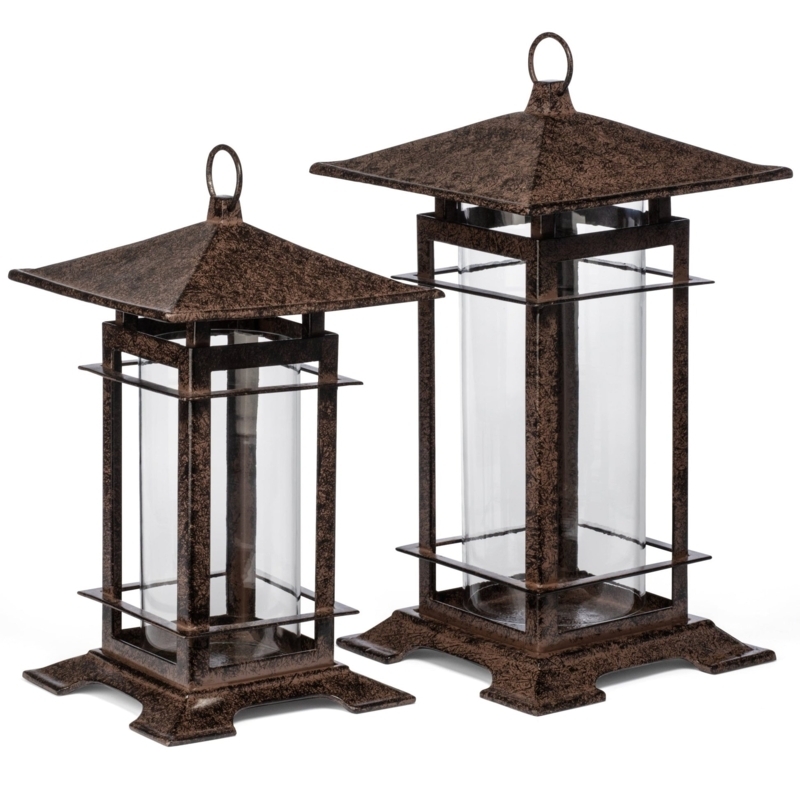Candle Lantern Pagoda Style Antique Bronze Mottled Finish Flared Feet