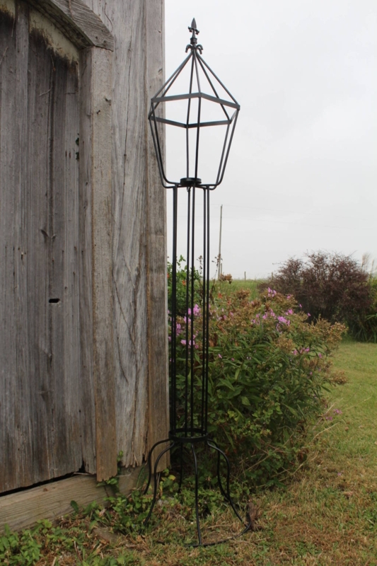 Candle Lantern Tall Pedestal Stand with Geometric Cage Top