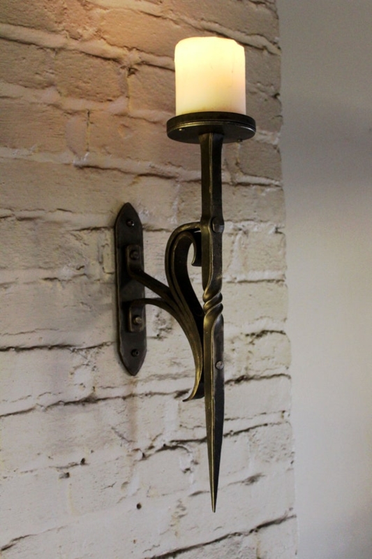 Candle Sconce Hand Forged Twisted Shaft Pointed Base Medieval Iron