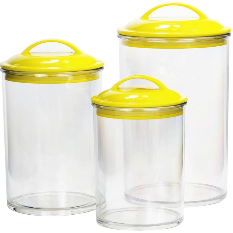 Canister Set Acrylic Arched Handles Vibrant Yellow Lids Clear Body