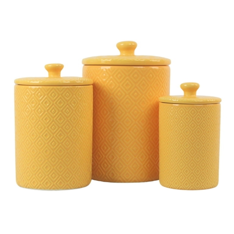 Canister Set Geometric Diamond Relief Graduated Vibrant Yellow
