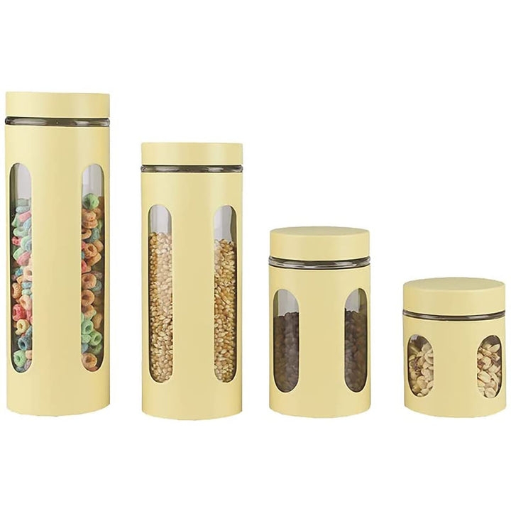 Canister Set Oval Viewing Windows Painted Finish Pale Yellow Steel