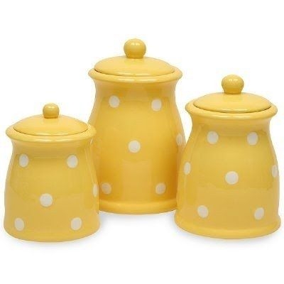 Canister Set Polka Dot Pattern Ball Finials Bulbous Sunny Yellow