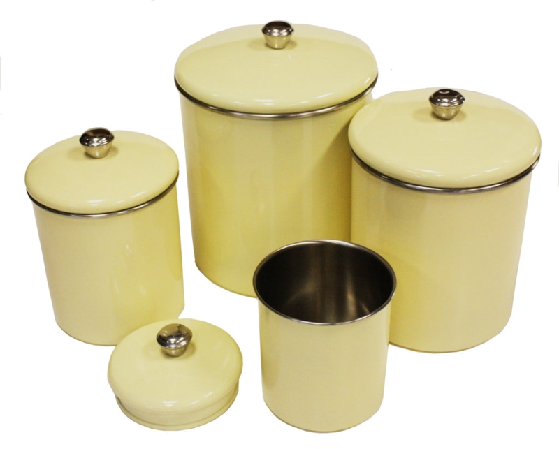 Canister Set Stainless Steel Accents Metallic Rims Yellow Sand