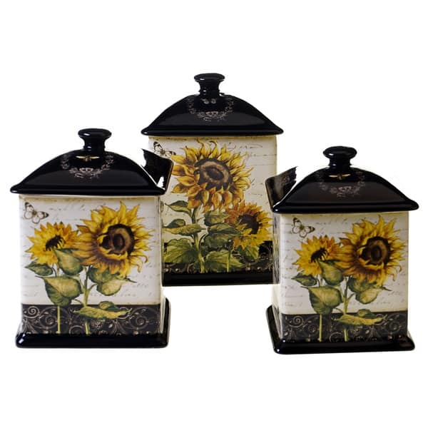 Canister Set Sunflower Artwork Black and Cream Contrast Square Body