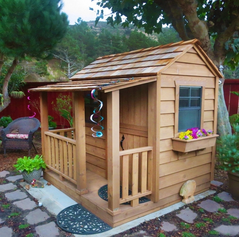 Cedar Playhouse with Cedar Shingle Roof and Covered Porch