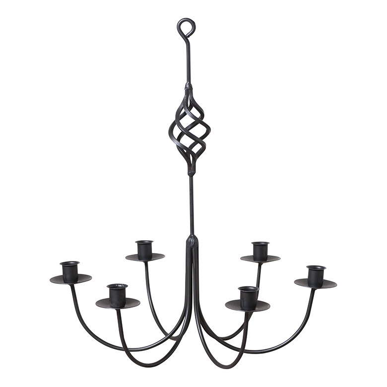 Chandelier Candelabra Primitive Six Arm Wrought Iron Twisted Basket Stem