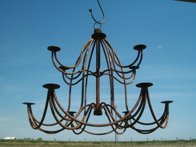 Chandelier Candelabra Two Tier Rusted Wrought Iron Banquet Lighting