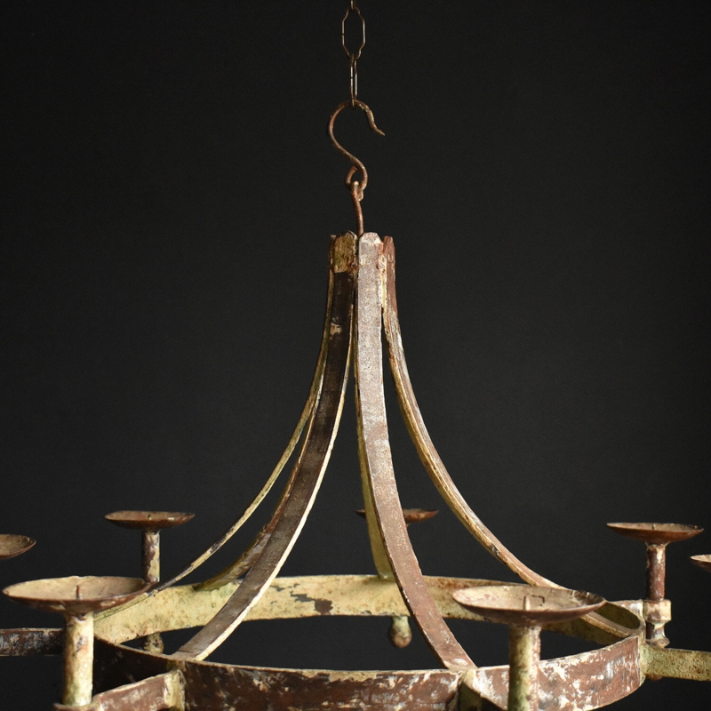 Chandelier Distressed Patina Pricket Cups Curved Iron Arms French