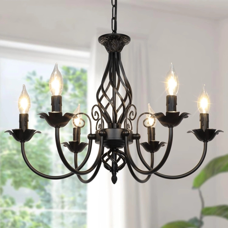 Chandelier Farmhouse Twisted Cage Column Petal Bobeches Rustic