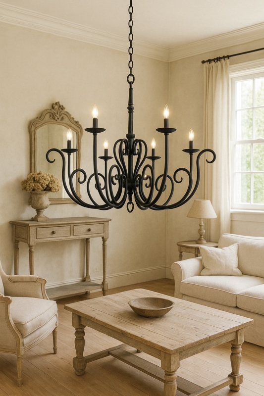 Chandelier French Country Scrolled Ironwork Candelabra Style