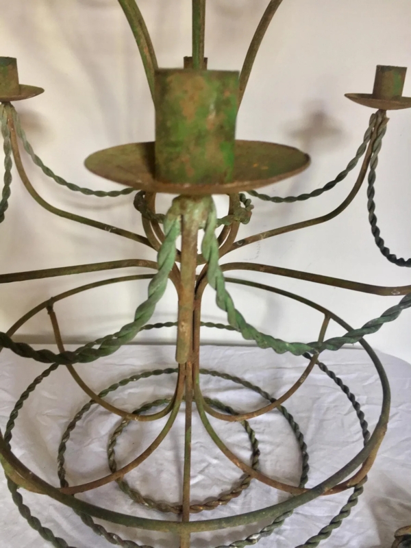 Chandelier French Vintage Hot Air Balloon Shape Verdigris Patina