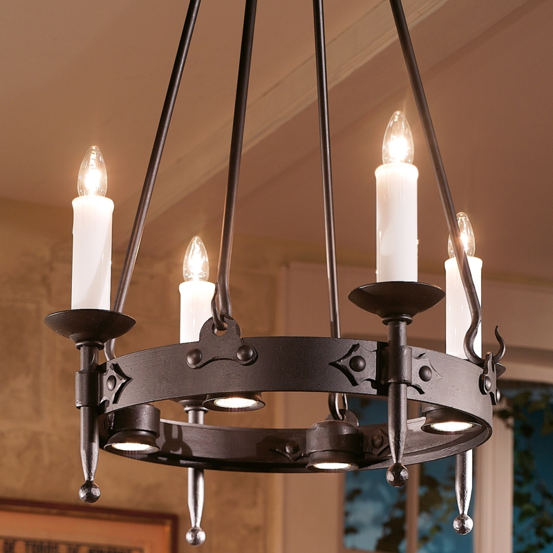 Chandelier Gothic Hoop Wrought Iron with Integrated Recessed Downlights