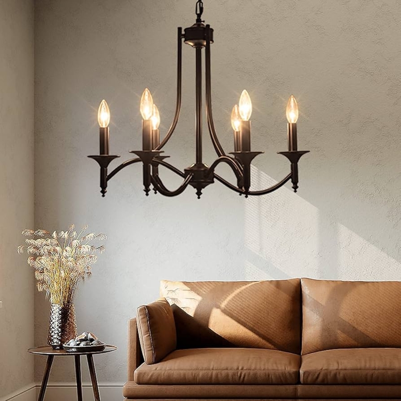 Chandelier Minimalist Farmhouse Curved Silhouette 6-Light Iron