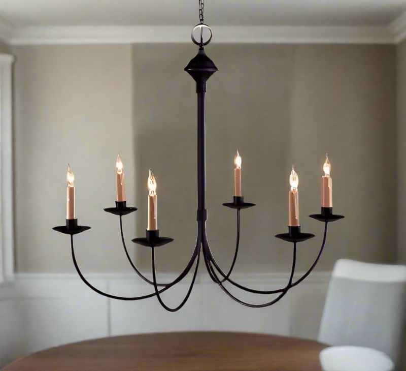 Chandelier Minimalist Wrought Iron Sweeping Curved Arms Six Lights