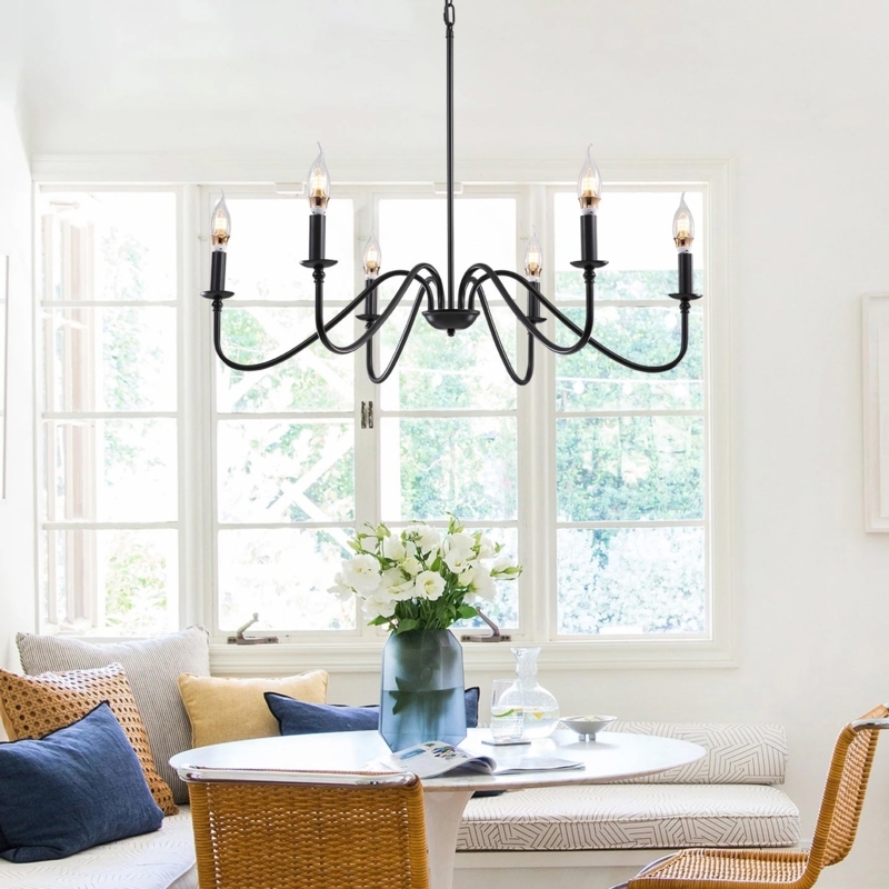 Chandelier Modern Farmhouse Swooping Curved Arms Candle Sleeves