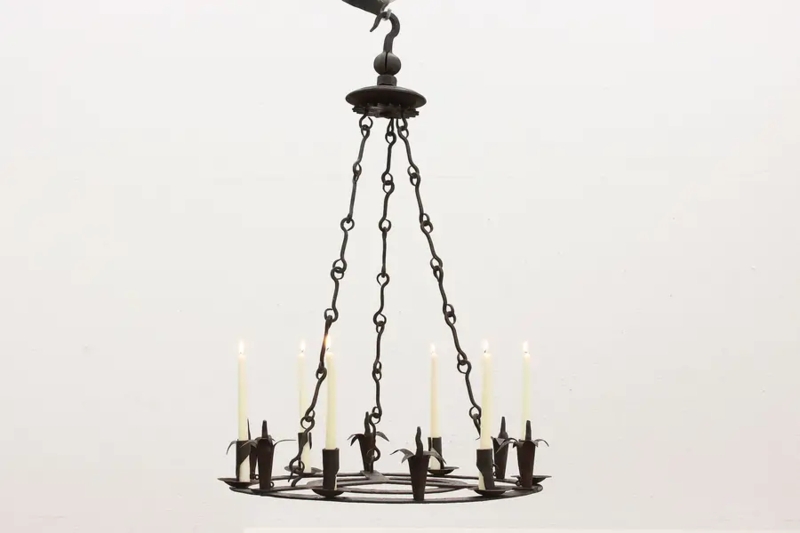 Chandelier Rustic Farmhouse Foliate Candle Cups Triple Chain Mount