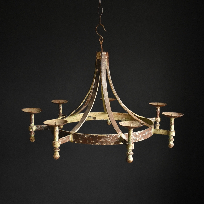 Chandelier Rustic French Distressed Iron Candle Prickets Circular
