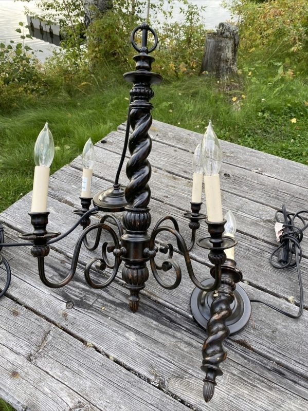 Chandelier Sconce Set Barley Twist Column Distressed Dark Bronze