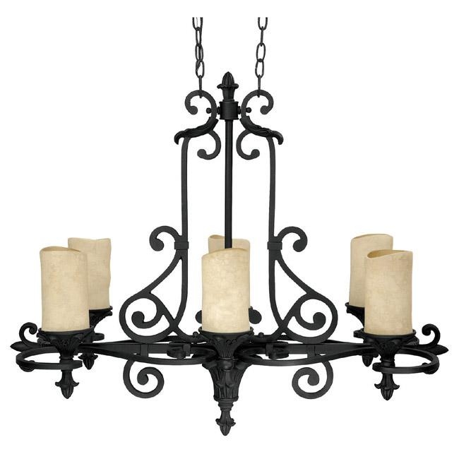 Chandelier Spanish Colonial Ornate Scrollwork Textured Candle Sleeves