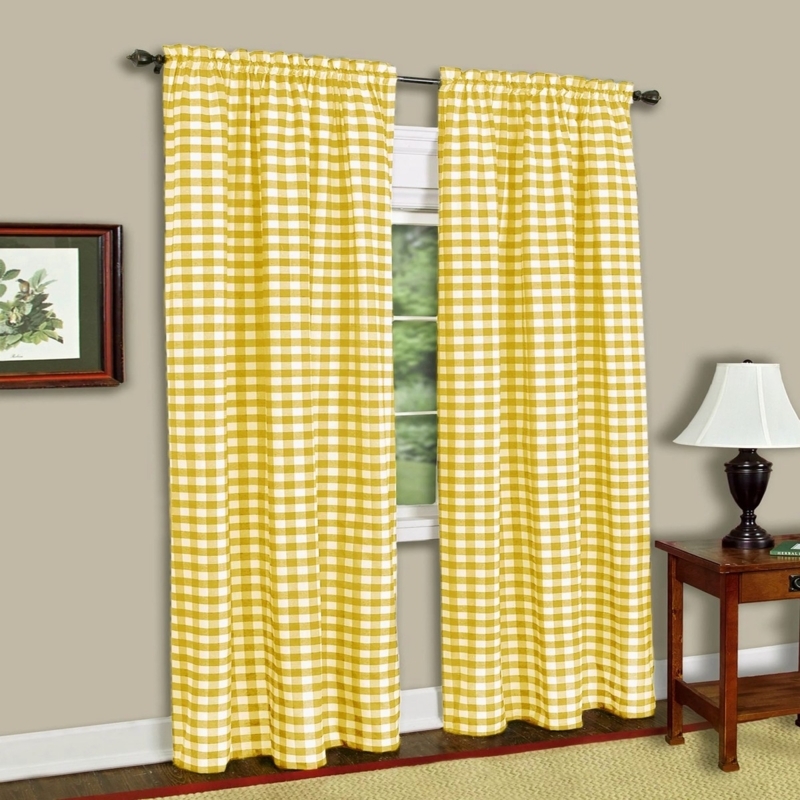 Classic Yellow Buffalo Check Rod Pocket Drapes, Farmhouse Window Style