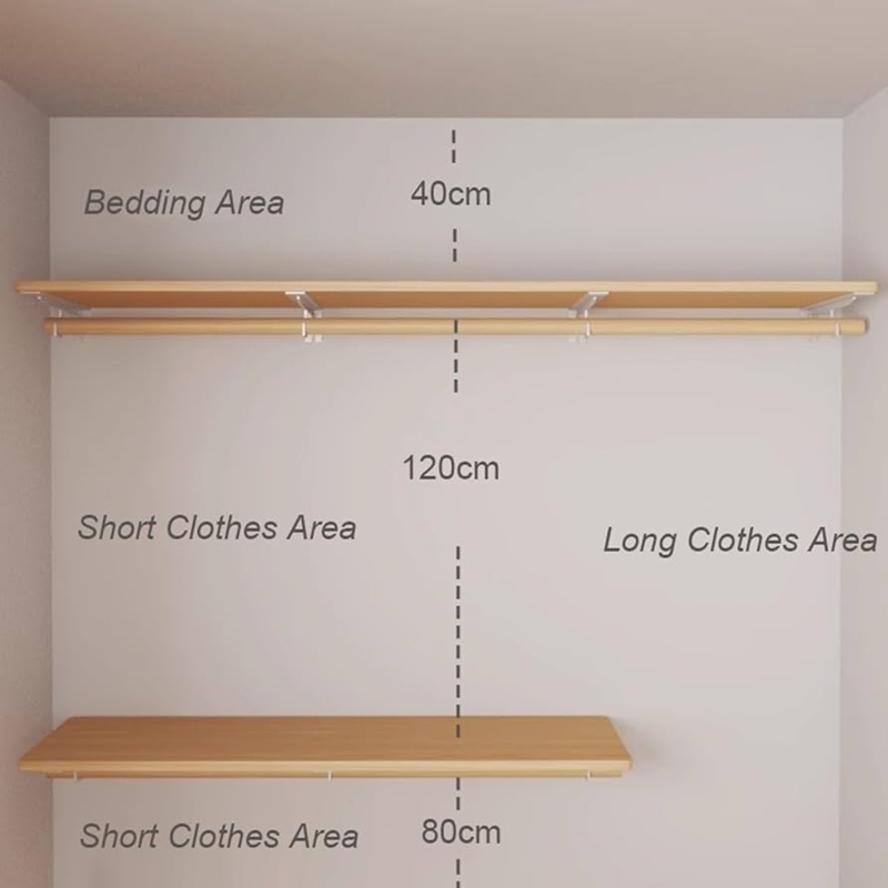Closet Organizer System with Tiered Storage Zones in Light Wood Tone