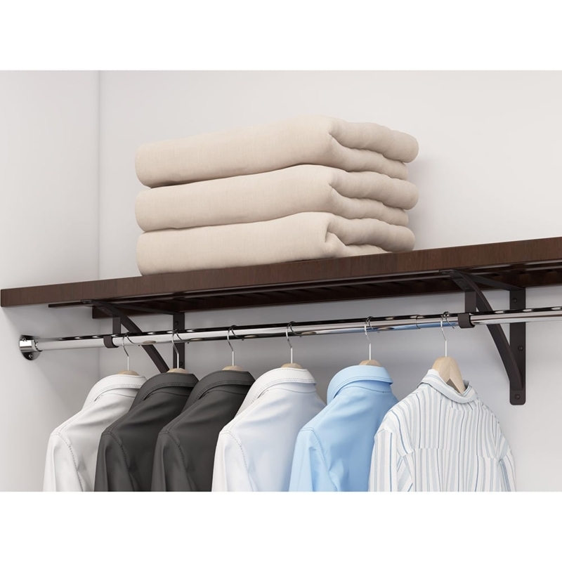 Closet Shelf Kit featuring Java Wood Finish and Polished Chrome Rod