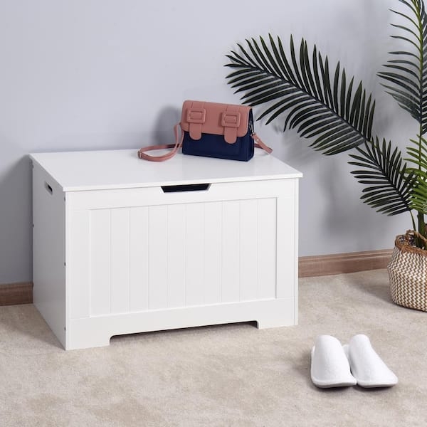 Coastal Paneled Storage Bench White Entryway Lift Top Trunk