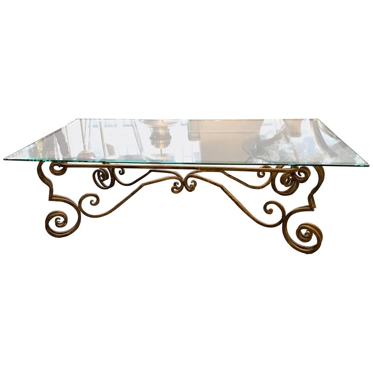 Coffee Table Antique Gold Open Frame Thick Glass Vintage French Style