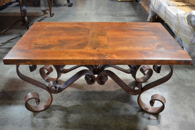Coffee Table Breadboard Ends Thick Plank Surface Rustic Wood Metal