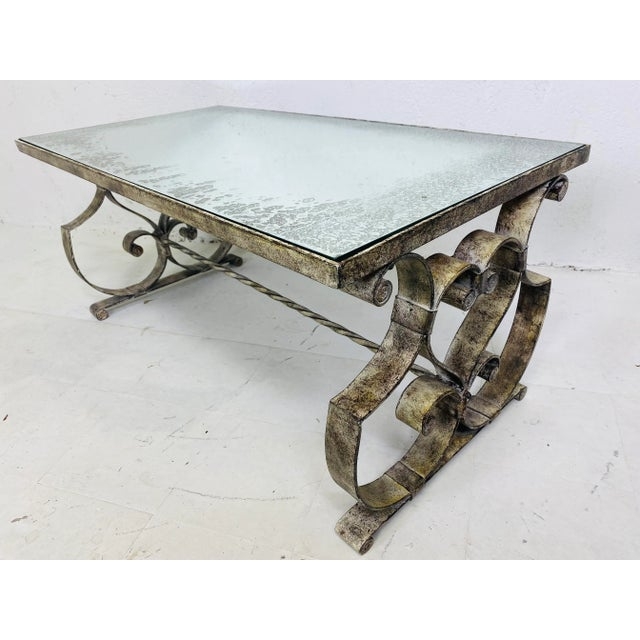 Coffee Table Foxed Mirror Top Twisted Stretcher Antique Gold Finish