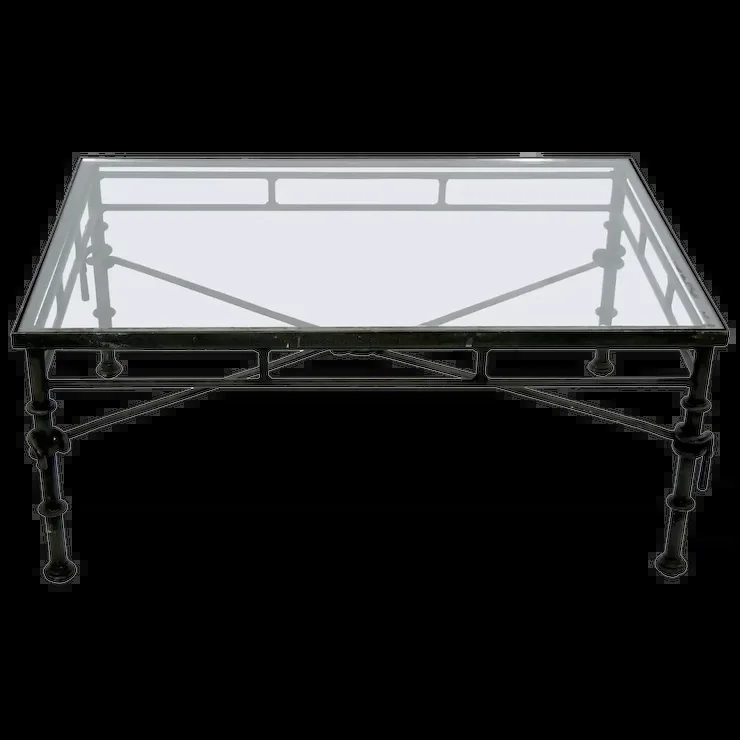 Coffee Table Lattice Apron Turned Legs X Bracing Matte Black Iron