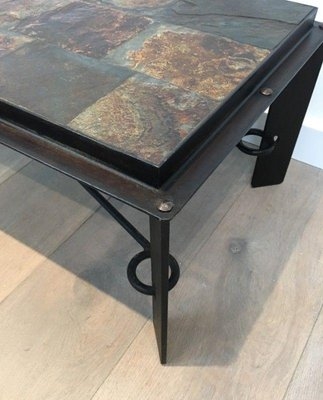 Coffee Table Lava Stone Tray Top Rivet Details Ring Accents Steel