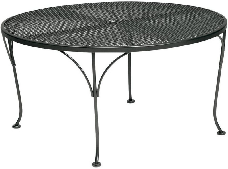 Coffee Table Mesh Top Umbrella Hole Diamond Pattern Black Outdoor