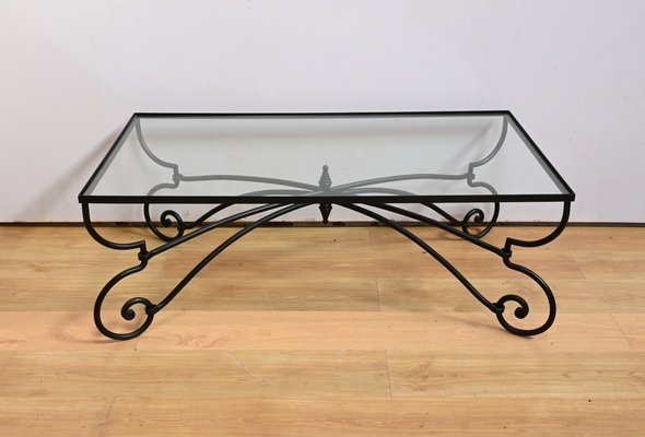 Coffee Table S Scroll Legs Central Finial Art Nouveau Glass Top