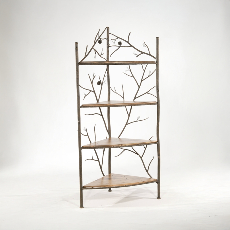 Corner Shelf Branch Motif Espresso Brown Wood Toned Triangular Shelves
