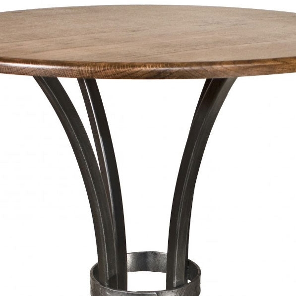 Counter Height Table Round Wood Top Flared Metal Legs Support Ring