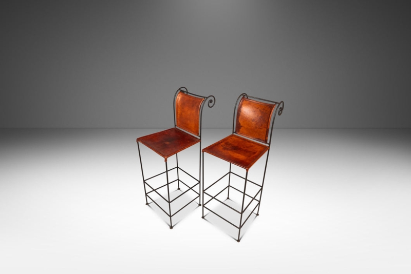 Counter Stools with Triple Tier Footrests and Distressed Leather Patina