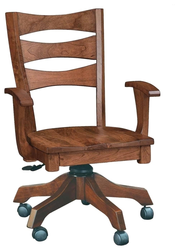 Craftsman Desk Chair Ladder Back Contoured Wood Seat Reddish Brown