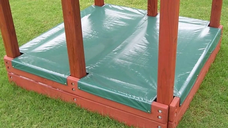 Custom Fit Forest Green Vinyl Sandbox Cover with Precise Post Cutouts