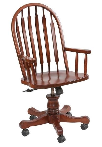 Desk Chair Windsor Arrow Back Spindle Five Leg Base Reddish Brown