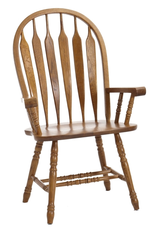 Dining Arm Chair Arrow Back Turned Legs Oak Brown Traditional