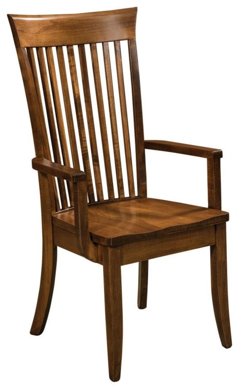 Dining Arm Chair Contoured Wood Seat Mission Style Warm Brown