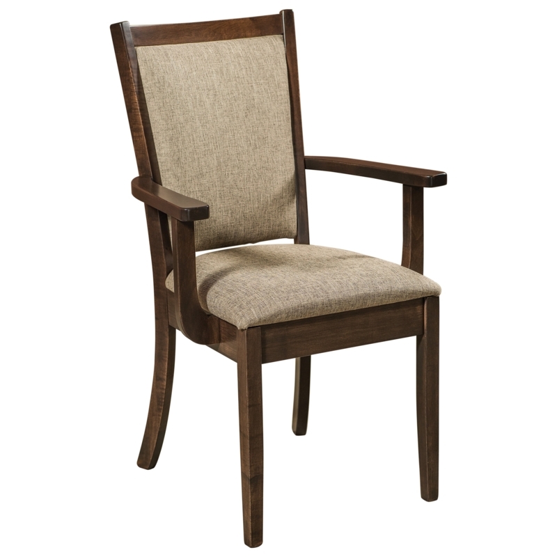 Dining Arm Chair Inset Upholstery Espresso Brown Oatmeal Transitional