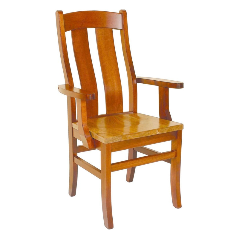 Dining Armchair Flat Armrests Mission Style Cherry Brown Slat Back