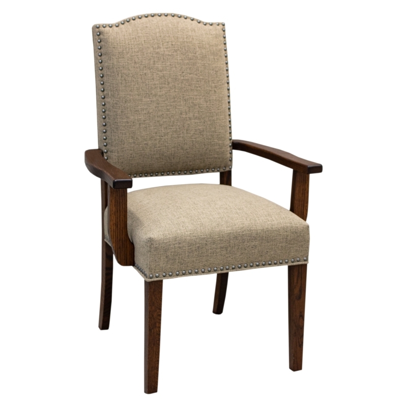Dining Armchair Nailhead Trim Scalloped Back Beige Upholstered